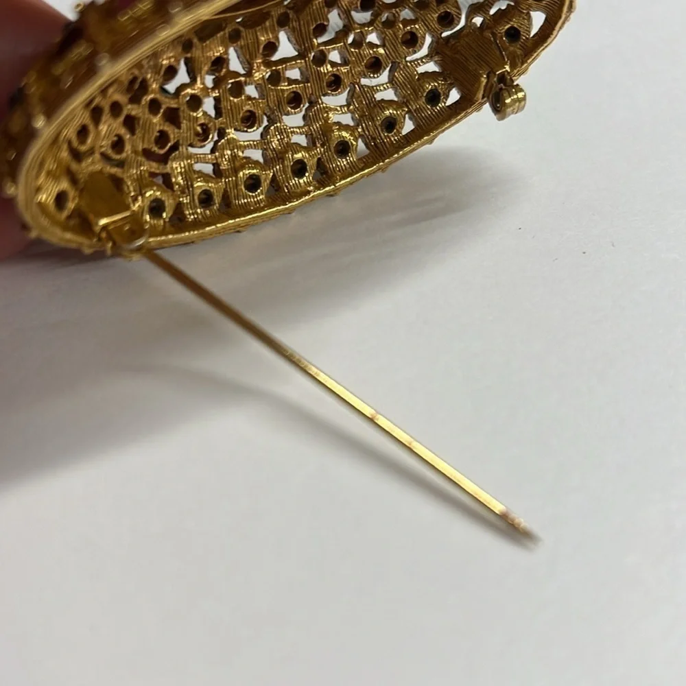 Vintage Art Deco Oval Deep Stone Cluster Pin Brooch